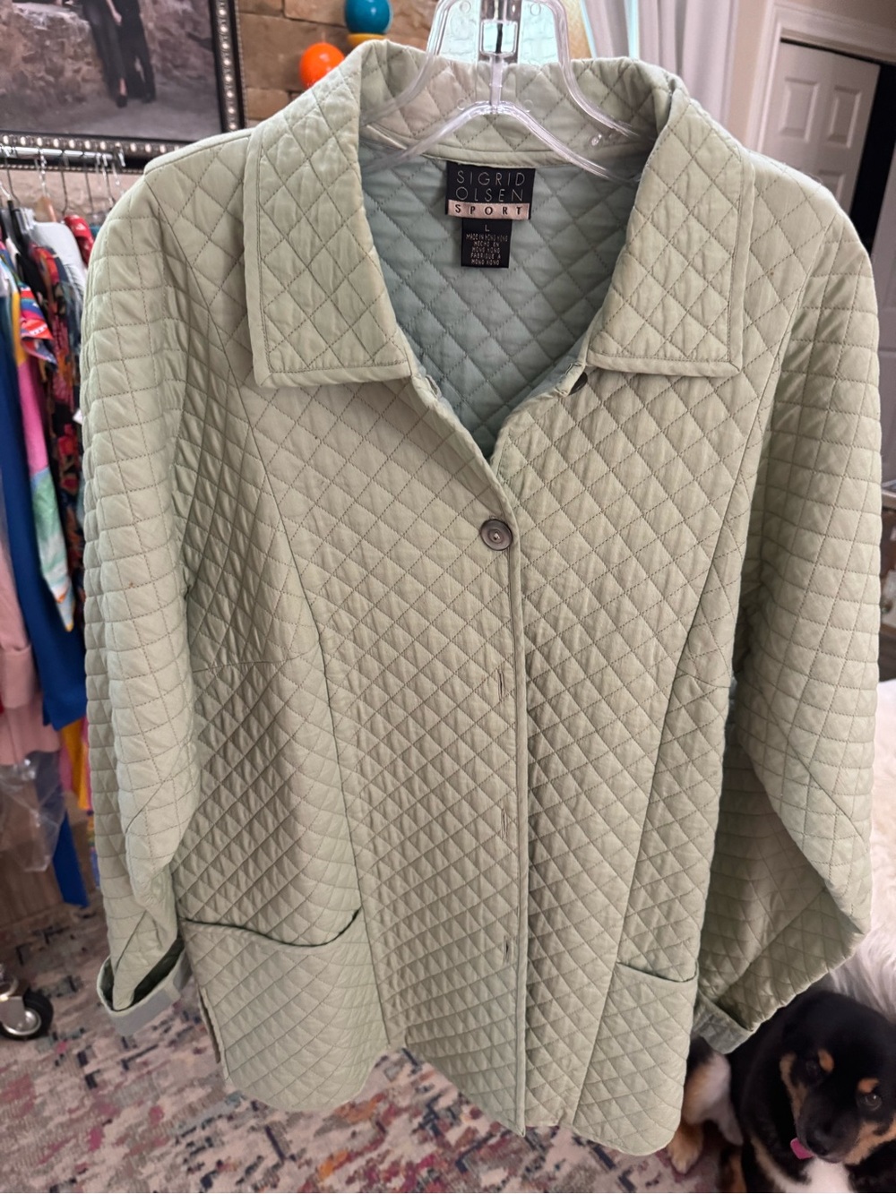 Sigrid Olsen Light Sage Quilted Button-Front Jacket